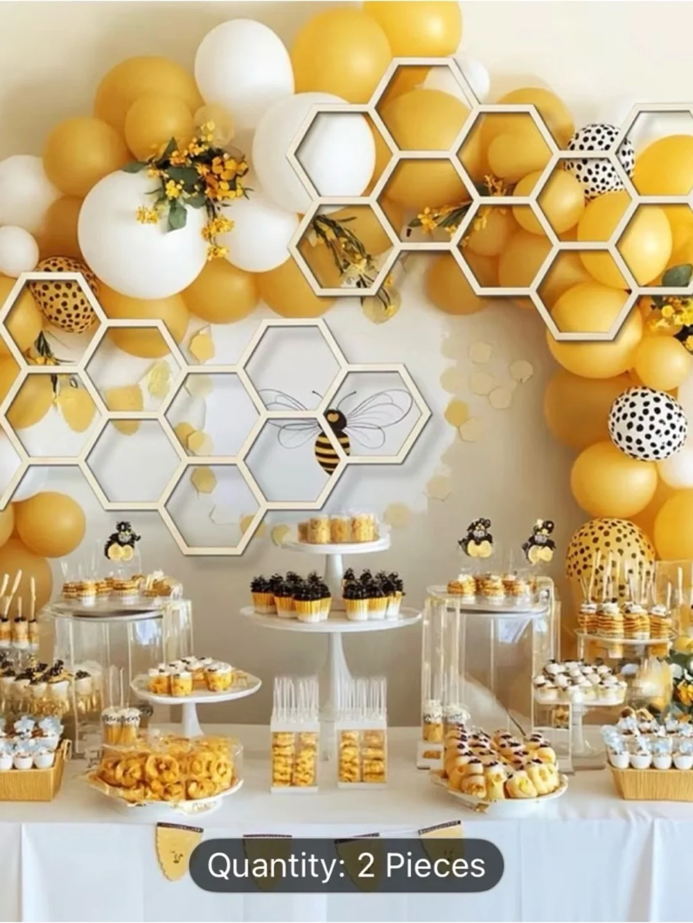 2 pc Large Wood Honeycomb Decor - Bee Themed Shower Birthdays or any Party
